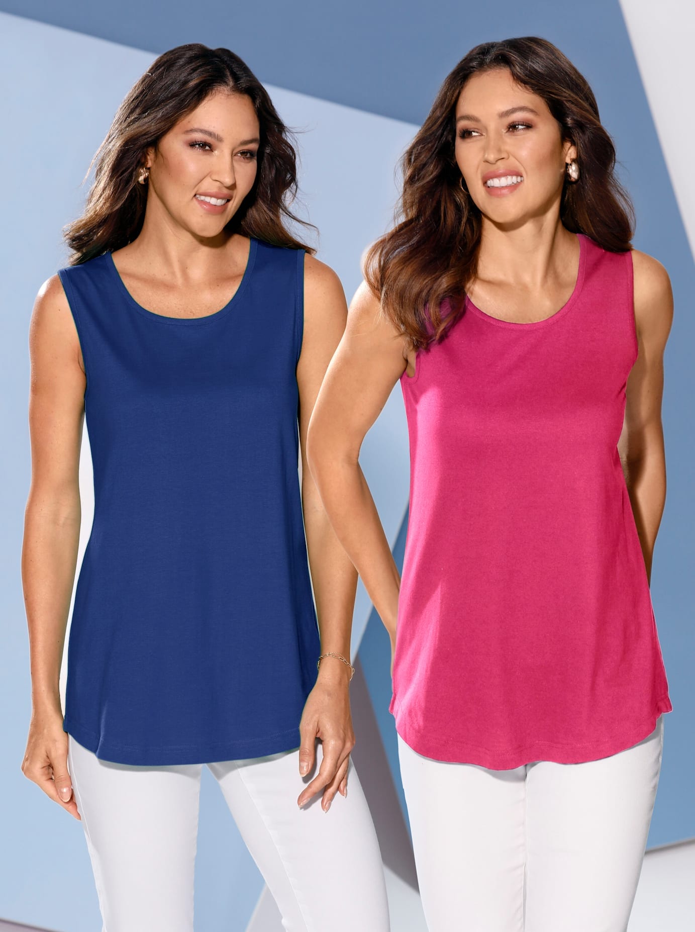 Longtop CLASSIC BASICS, Damen, Gr. 40, bunt (royalblau, pink), 100% Baumwolle, unifarben, Rundhals, Tops Longtop royalblau, pink 40
