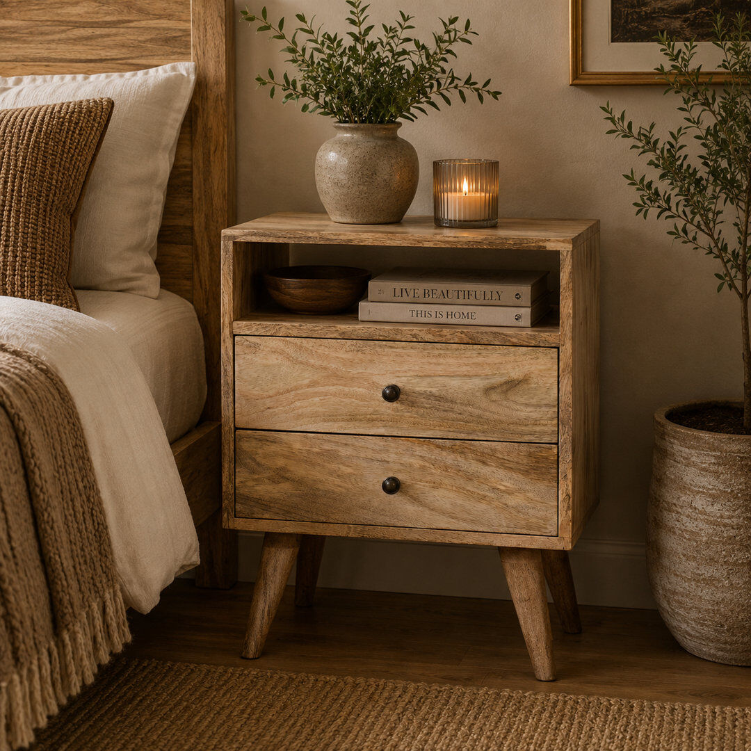 Gracie Oaks Datura 45cm W Solid Wood Bedside Table Oak 60cm H X 45cm W X 35cm D