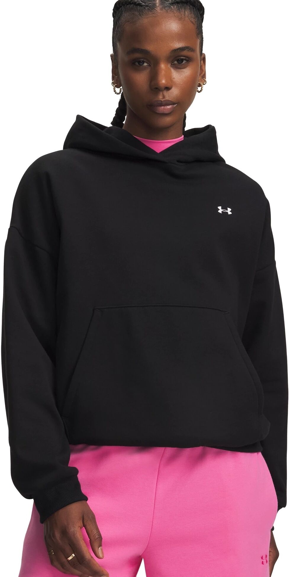 Kapuzensweatshirt UNDER ARMOUR "ICON FLEECE HOODIE", Damen, Gr. L, schwarz (ultimate schwarz, weiß), Obermaterial: 59% Baumwolle, 41% Polyester, Sweatshirts Kapuzensweatshirt, sportlicher Stil, aus Baumwolle und Polyester, auch in grossen Grössen ultimate