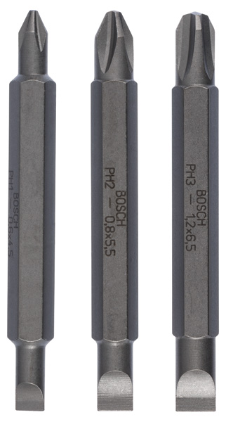 Bosch Doppelklingenbit-Set, 3-teilig, S0,6x4,5, PH1, S0,8x5,5, PH2, S1,2x6,5, PH3,60mm 2607001746
