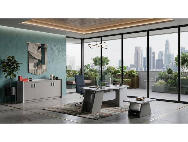 JVmoebel Büromöbel-Set Graues Büro-Set Schreibtisch Schrank Couchtisch Designermöbel modern, Made in Europa