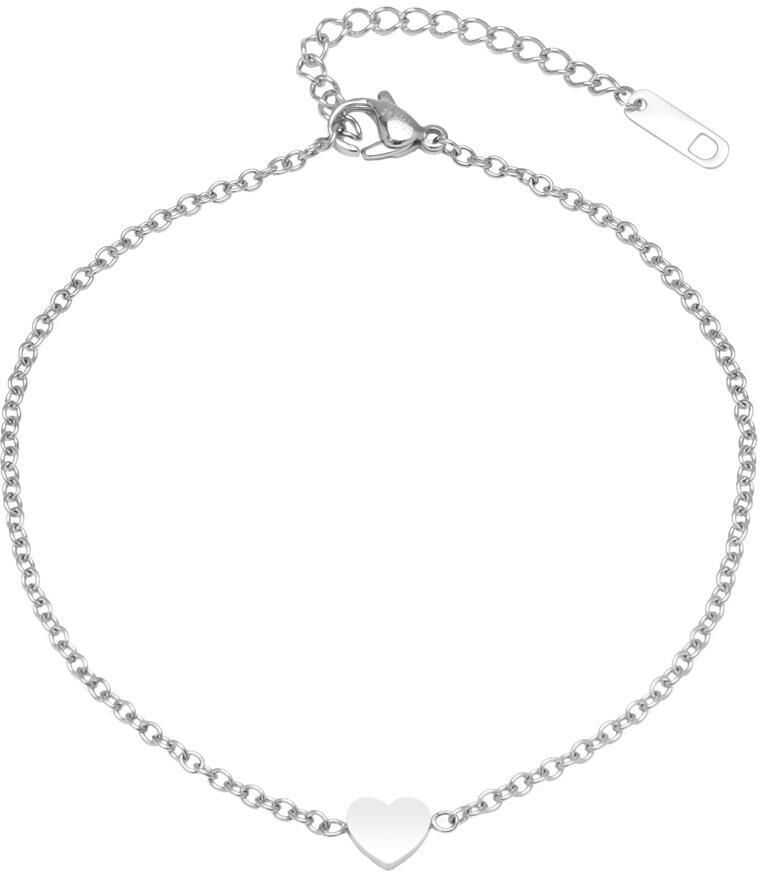 Unique Fußkette aus Edelstahl mit Herz weitenverstellbar silber