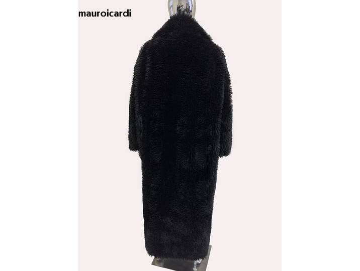 Mauroicardi-Pardessus en fausse fourrure pour homme, extra long, respirant, noir, optique, chaud, Shaggy, Hpronostic, luxe, Maxi, printemps, hiver, 2024