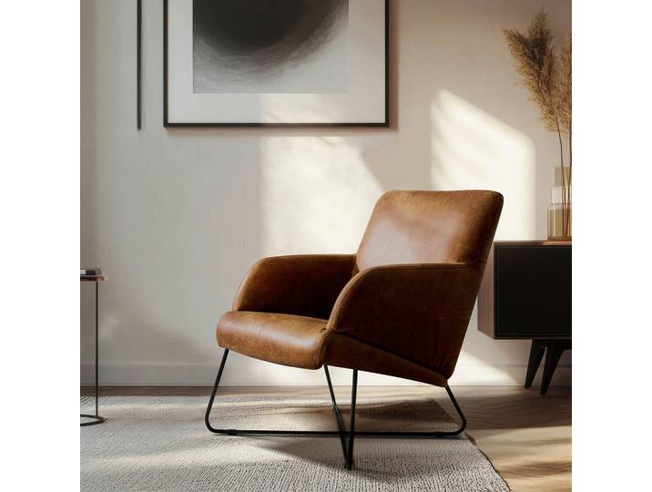 Livetastic Sessel, Cognac, Metall, Echtleder, Anilinleder, 67x87x74 cm, Made in EU, Lederauswahl, Wohnzimmer, Sessel, Sonstige Sessel
