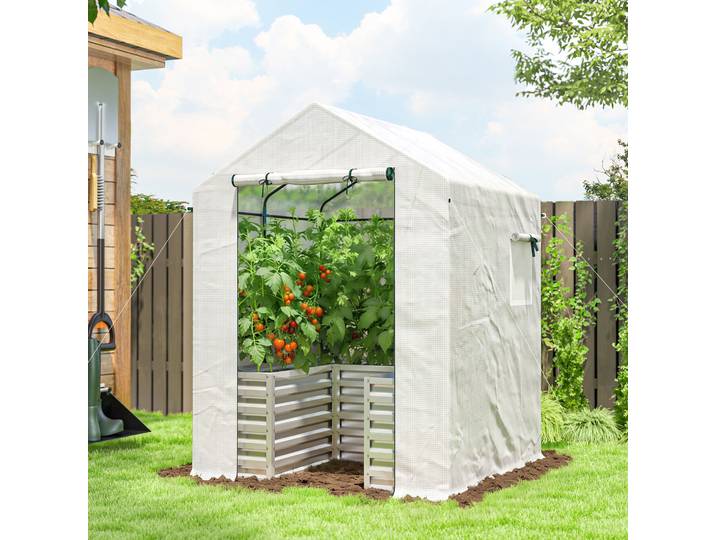 Outsunny Serre à Tomates Bac Surélevé Porte Fenêtres 141x141x190cm