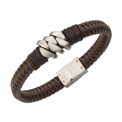 Armband ZEEME "Leder mit Edelstahlverschluß", braun, Armbänder, Damen, 21cm, Edelstahl, glänzend, Armband
