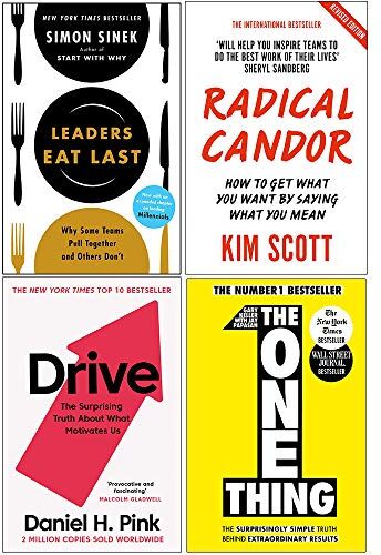 Pan Macmillan Leaders Eat Last, Radical Candor, Drive Daniel H. Pink, The One Thing 4 Books Collection Set