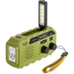 Adler AD 1197 Kurbelradio, tragbares Notfallradio mit Taschenlampe, Solar, Dynamo, Powerbank, SOS-Alarm, FM/AM Radio, Grün