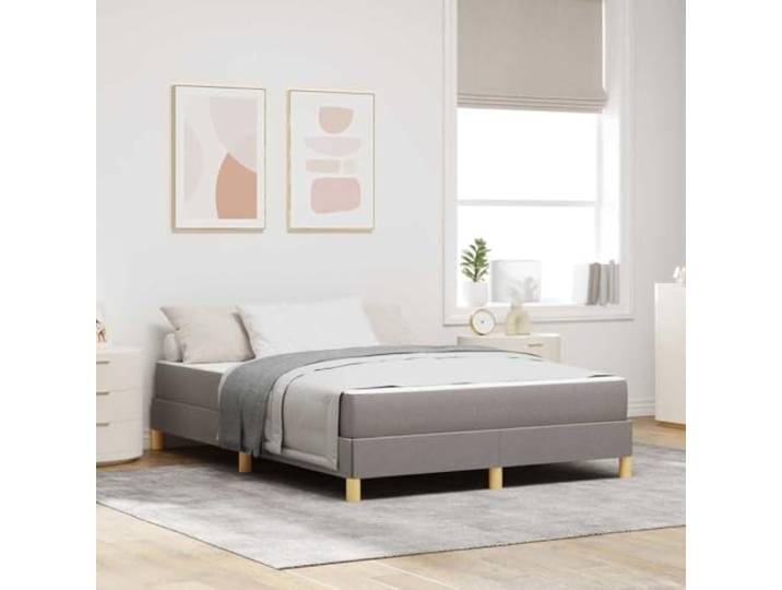 RJPLMFV Stoffbett, Taupe, 160 x 200 cm, mit Taschenfederkernmatratze Holzrahmen, schwarze Füße, mittlere Härte, modernes Schlafzimmerdesign