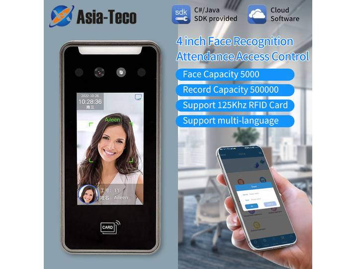 5000 utilisateur 4 pouces tactile Lcd 2MP caméra biométrique reconnaissance faciale Wifi contrôle d'accès temps de présence des employés nuage gratuit API SDK