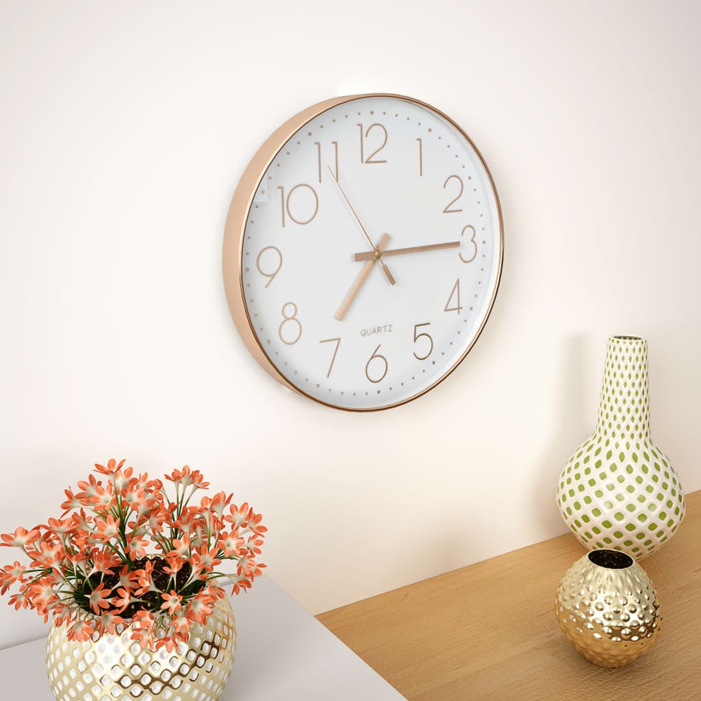 The Living Store Analoge Wandklok, Roodgoudkleurig, Diameter: 30 cm