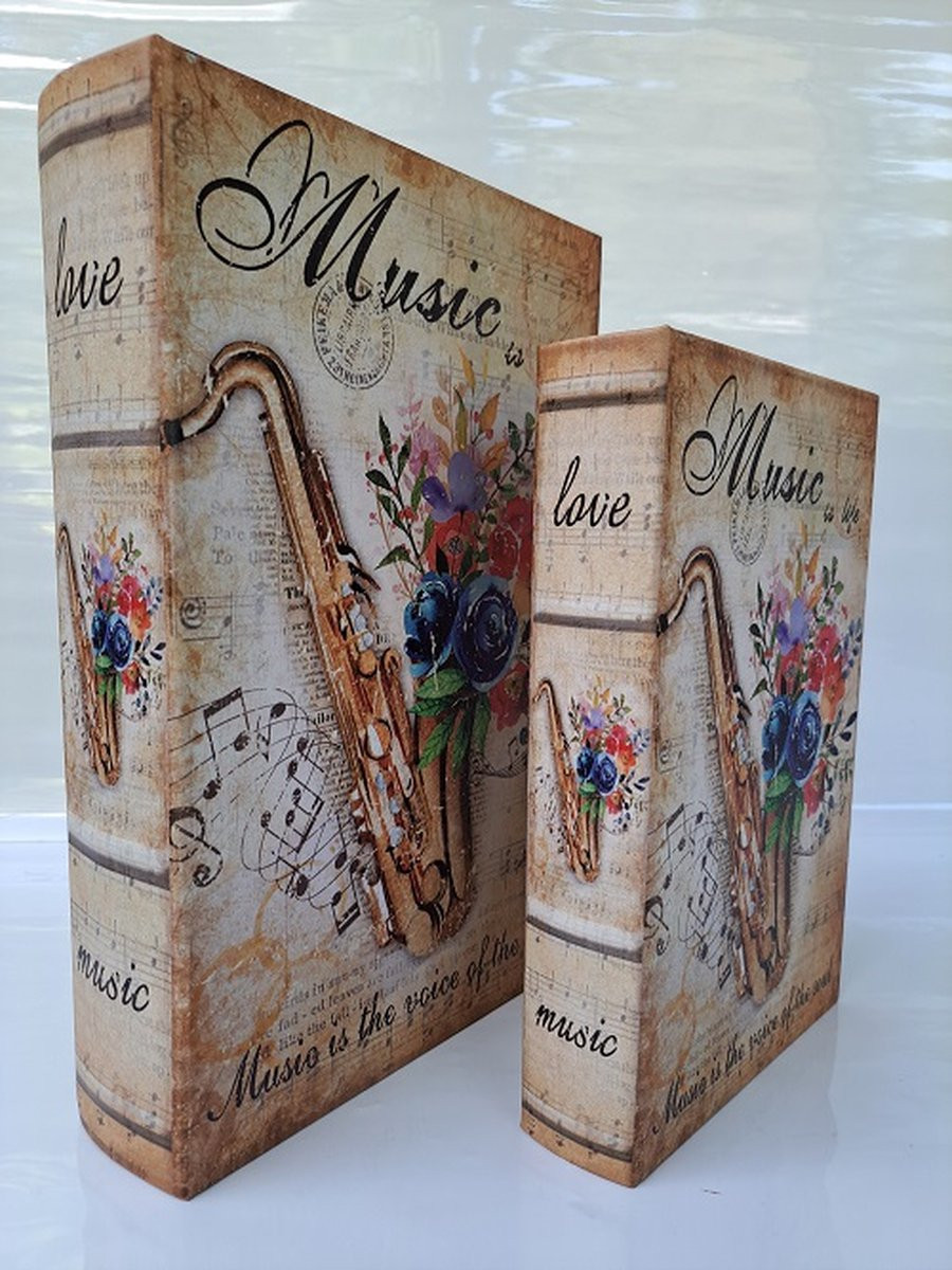Denza Opbergbox Music is life saxofoon zwart BK107L2800 decoratieve boekendoos
