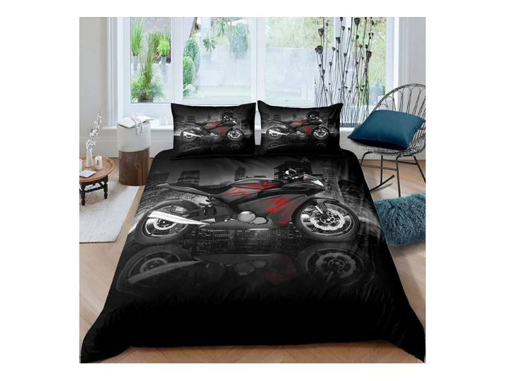 LuxusKollektion Jugendbettwäsche Bettbezug Set Motorrad 200x200cm Schwarz Rot
