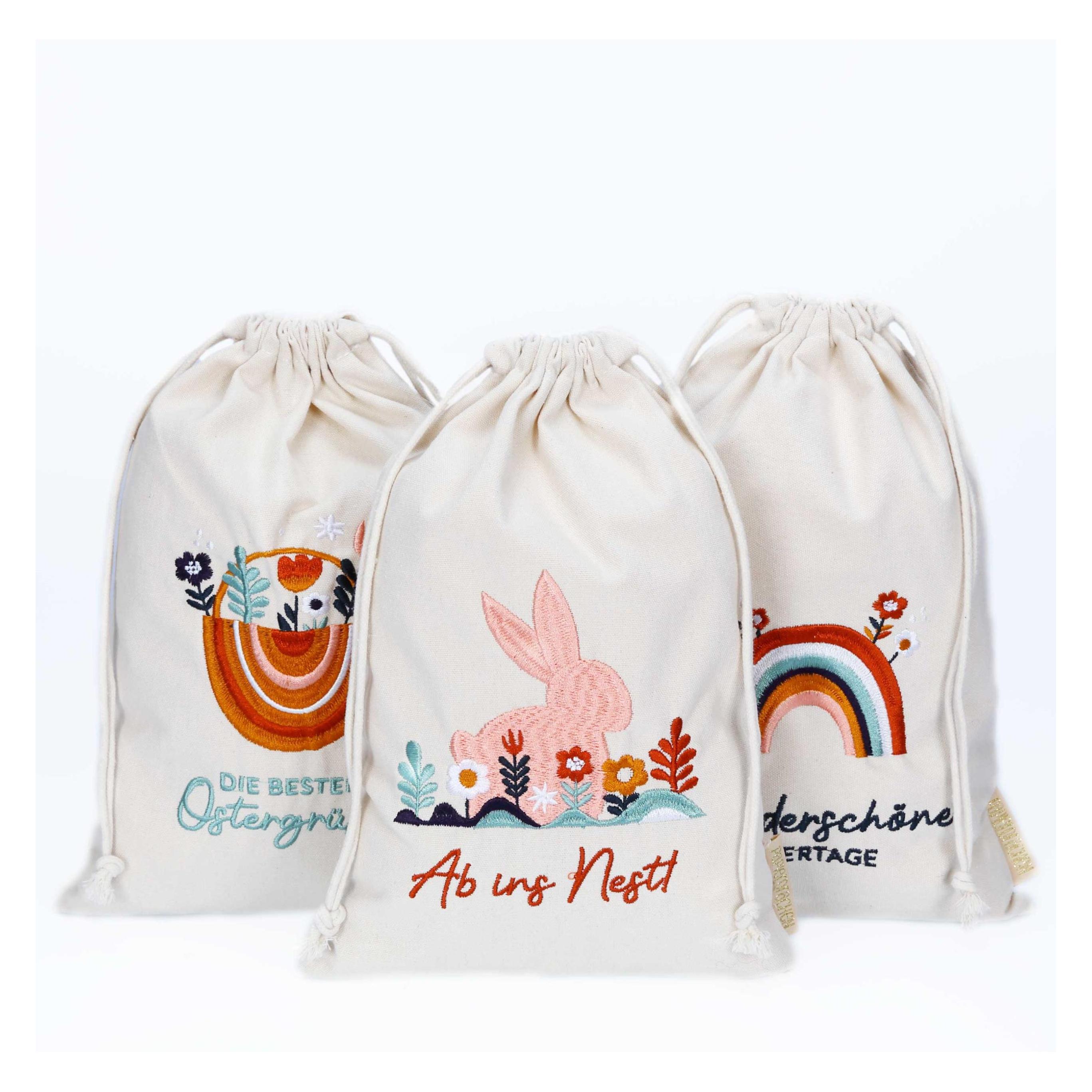 Papierdrachen Ostern Leinensäckchen - 3er - Boho - Set 5 (3x) (B060-025-009)