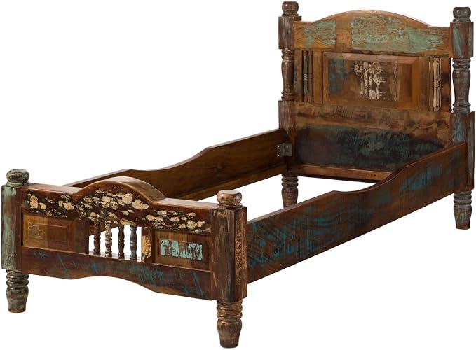 Massivmöbel Vintage massiv Holz Möbel Bett 90x200 Altholz lackiert Mehrfarbig Massivholz Fable #18
