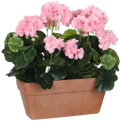 Mica Decorations, Kunstpflanzen, Geranien Kunstpflanze im Balkonkasten - L29 x B13 x H40 cm - Rosa (40 cm)