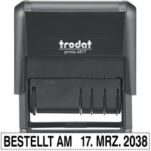 Trodat Datumstempel Printy 4817, schwarz, selbstfärbend, Abdruck 46 x 3,8 mm, Schrifthöhe 3,8 mm, mit 12 Lagertexten