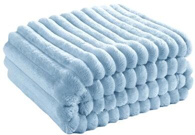 Shop Station Cozy Striped Soft Blanket For Bed & Sofa All Season Plush Throw Quilt blue