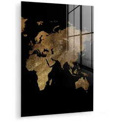 ACRYLGLASBILD Weltkarte - Gold - Luxus - Erde - Schwarz 60x80 cm