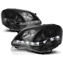 Scheinwerfer LED Tagfahrlicht Optik passend für VW Polo 9N3 Bj. 05-09 Schwarz