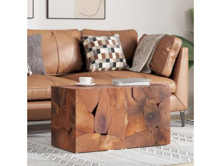 NLQMSU Hocker, 2 Stück, Braun, 40 x 40 x 45 cm, Teakholz, massiv Massives Teakholz, handgefertigt, rustikaler Stil, Fußhocker, Beistelltisch, max. 110 kg