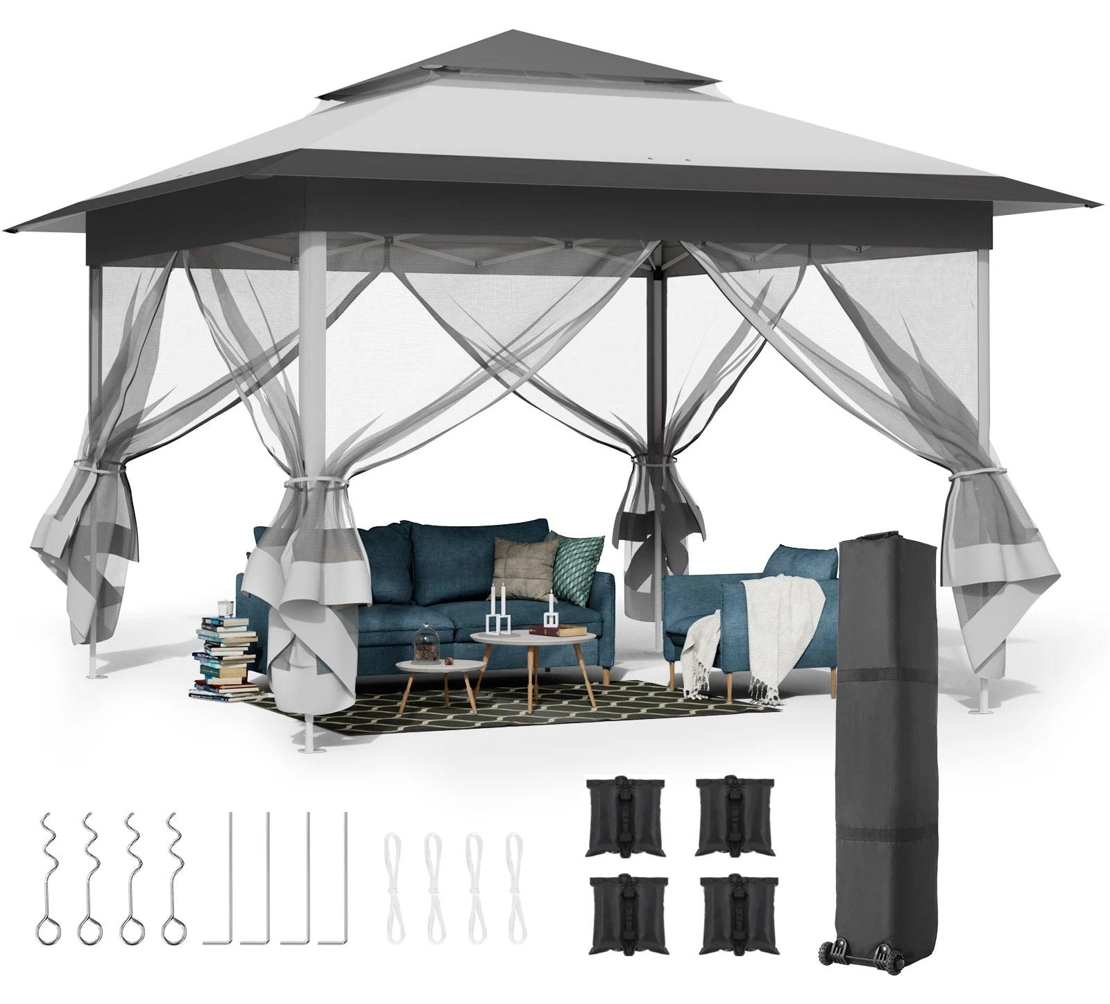 Pavillon-Zelt - Campingzelt - Faltbares Partyzelt - Zelte - 3,3 x 3,3 m - Wasserdicht - Mit 4 Moskitonetzen
