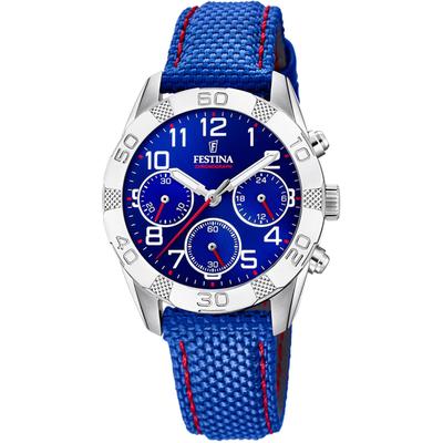 Chronograph FESTINA "Junior Collection", blau, Armbanduhren, Kinder, Chronograph, Armbanduhr, Quarzuhr, Kinderuhr, Stoppfunktion, ideal als Geschenk
