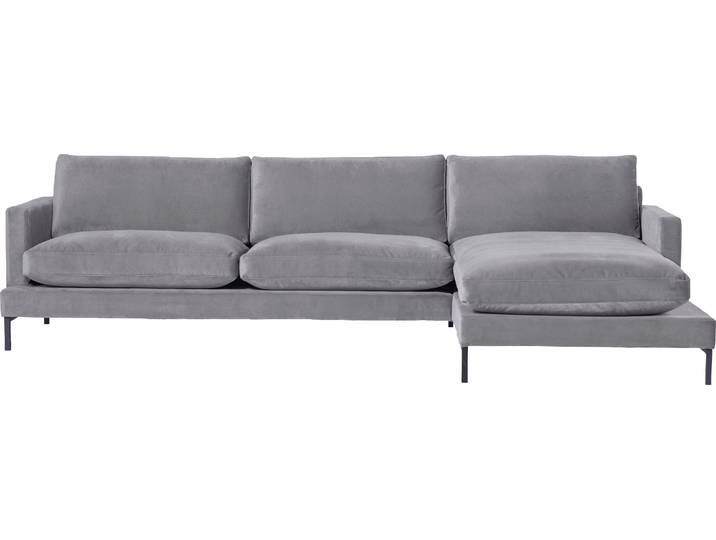 Ecksofa ANDAS Welland, L-Form , grau, B:290cm H:84cm T:171cm, Luxus-Microfaser weich (100% Polyester);Samtvelours (100% Polyester), Sofas, Ecksofa, mit schwarzen Metallfüssen, mit Federfüllung im Sitz- und Rückenkissen
