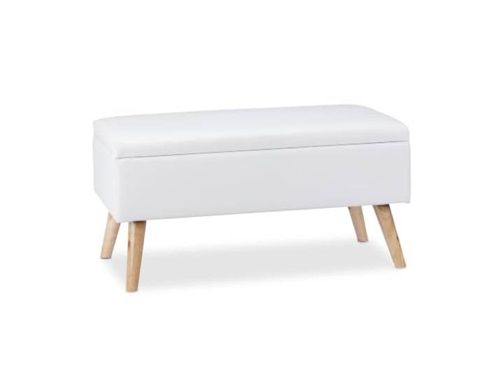 Sitzbank mit Deckel, 80 x 40 x 39,5 cm, gepolsterte Sitzfläche, modern, Eingang aus Kunstleder, Weiß, 13_0005515