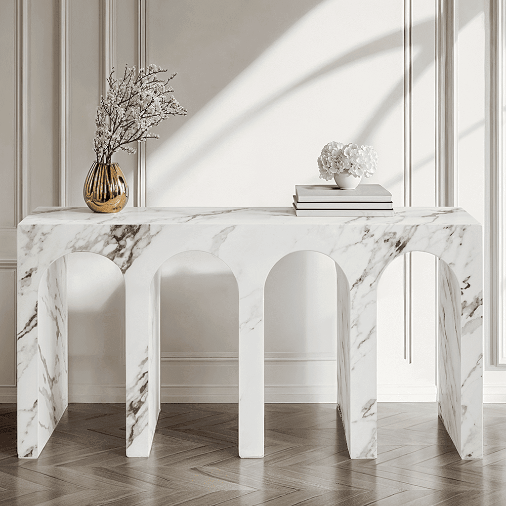 Kyoto Luxury White Marble Effect Arched Console Table