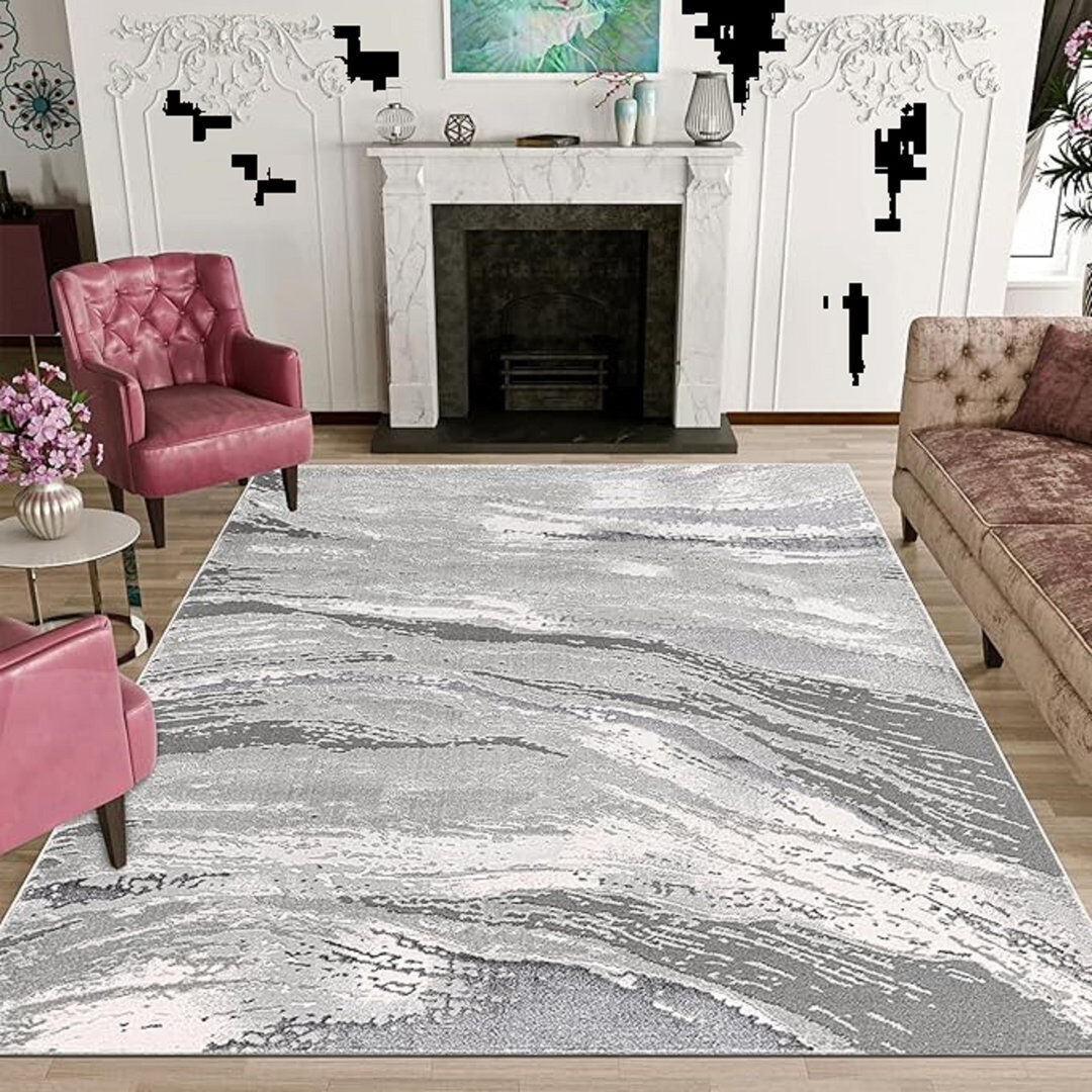 Metro Abstract Flatweave Shaggy Area Rug Grey Rectangle 200 x 290 cm
