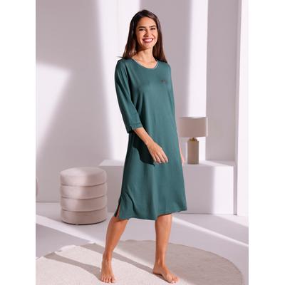 Nachthemd ASCAFA "Nachthemd", Damen, Gr. 44/46, Normalgrößen, 3/4 Arm, blau (petrol), 50% Baumwolle, 50% Modal, unifarben, Kleider Nachthemd