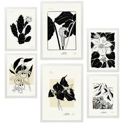 POSTER Set Mit 6 B & W Blumen 2 A3 & A4 Weißer Rahmen