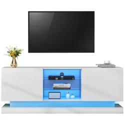 TV-Schrank 160x38x60 cm mit verstellbaren Glasablagen in Weiß, geräuschlosen Scharnieren, elegantem Design für 70 Zoll Fernseher