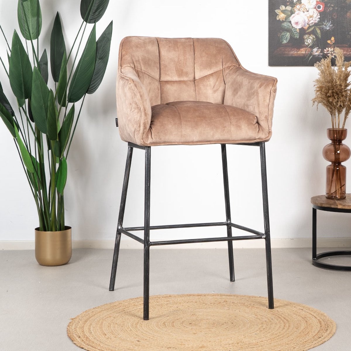 Bronx71 Jayron Velvet barkruk - Taupe - 82 cm