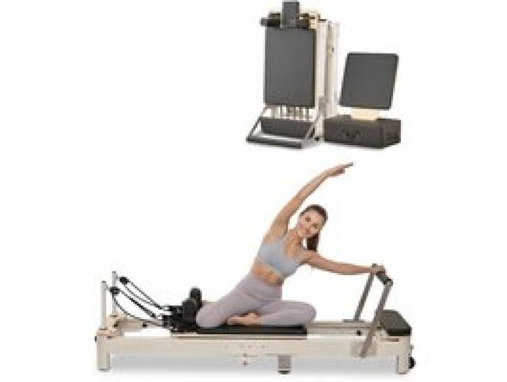 VEVOR Faltbare Pilates Reformer Maschine Pilates-Bett aus Aluminium mit Sitzbox & doppeltem Widerstand – Feder & Kordel, für Fortgeschrittene & Anfänger, Heim-Fitnessstudio Gerät bis zu 181,44 kg
