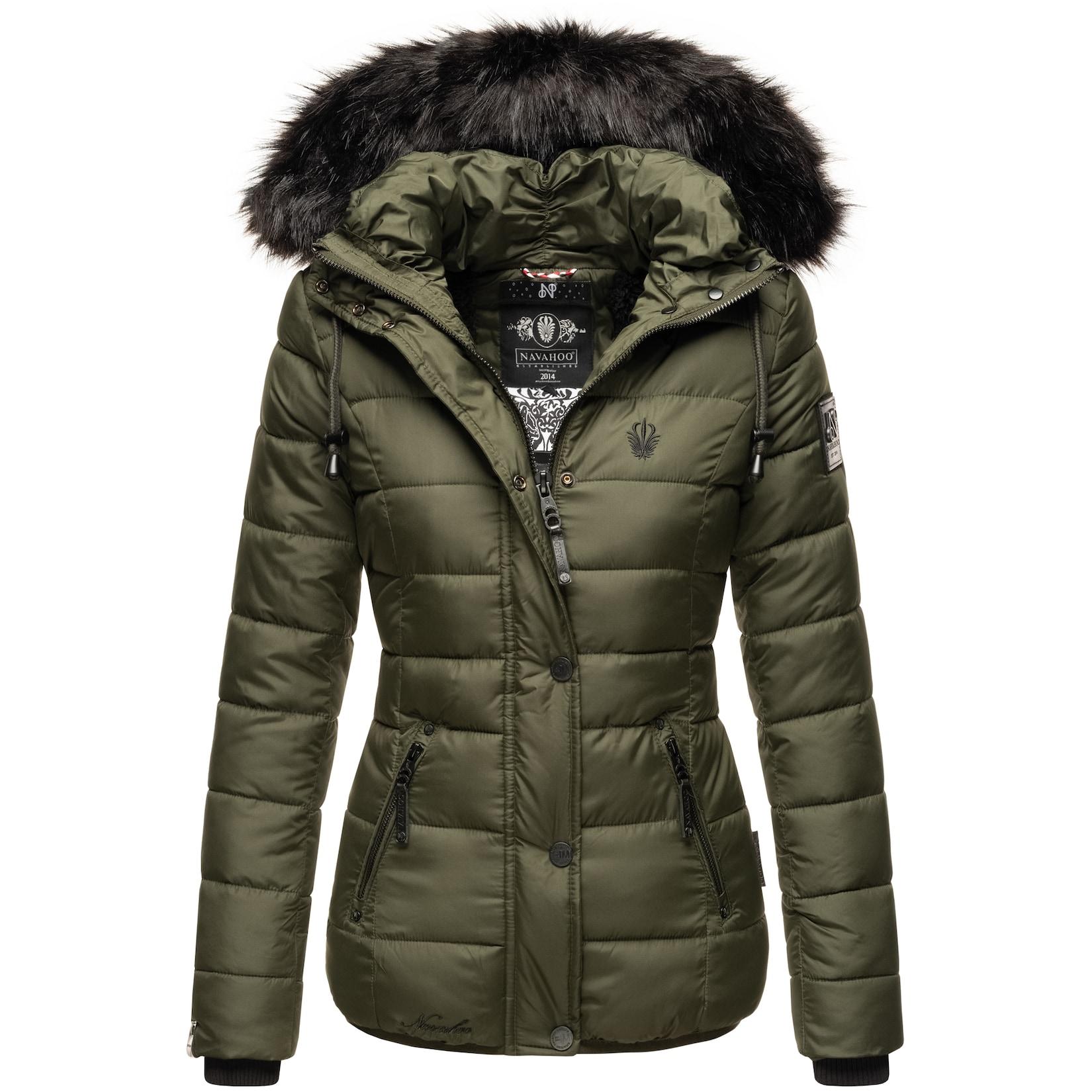 NAVAHOO Damen Modische Winterjacke Steppjacke mit Kunstpelz Kapuze Zuckerbiene