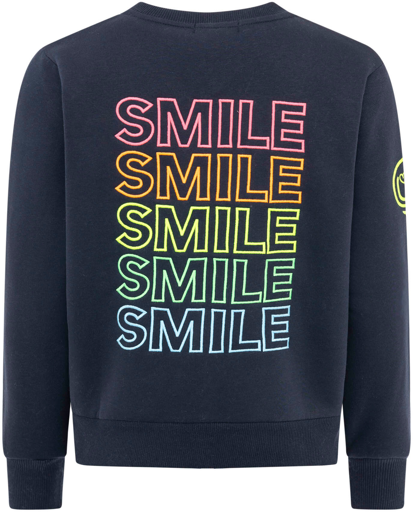 Sweatjacke ZWILLINGSHERZ "Smile Regenbogen", Damen, Gr. L/XL, blau (marine), Sweatware, Obermaterial: 50% Baumwolle, 50% Polyester, bequem hüftbedeckend, ohne Ausschnitt, angesetztes Bündchen, Sweatjacken Sweatjacke, mit Reissverschluss, Rippbündchen, Ein