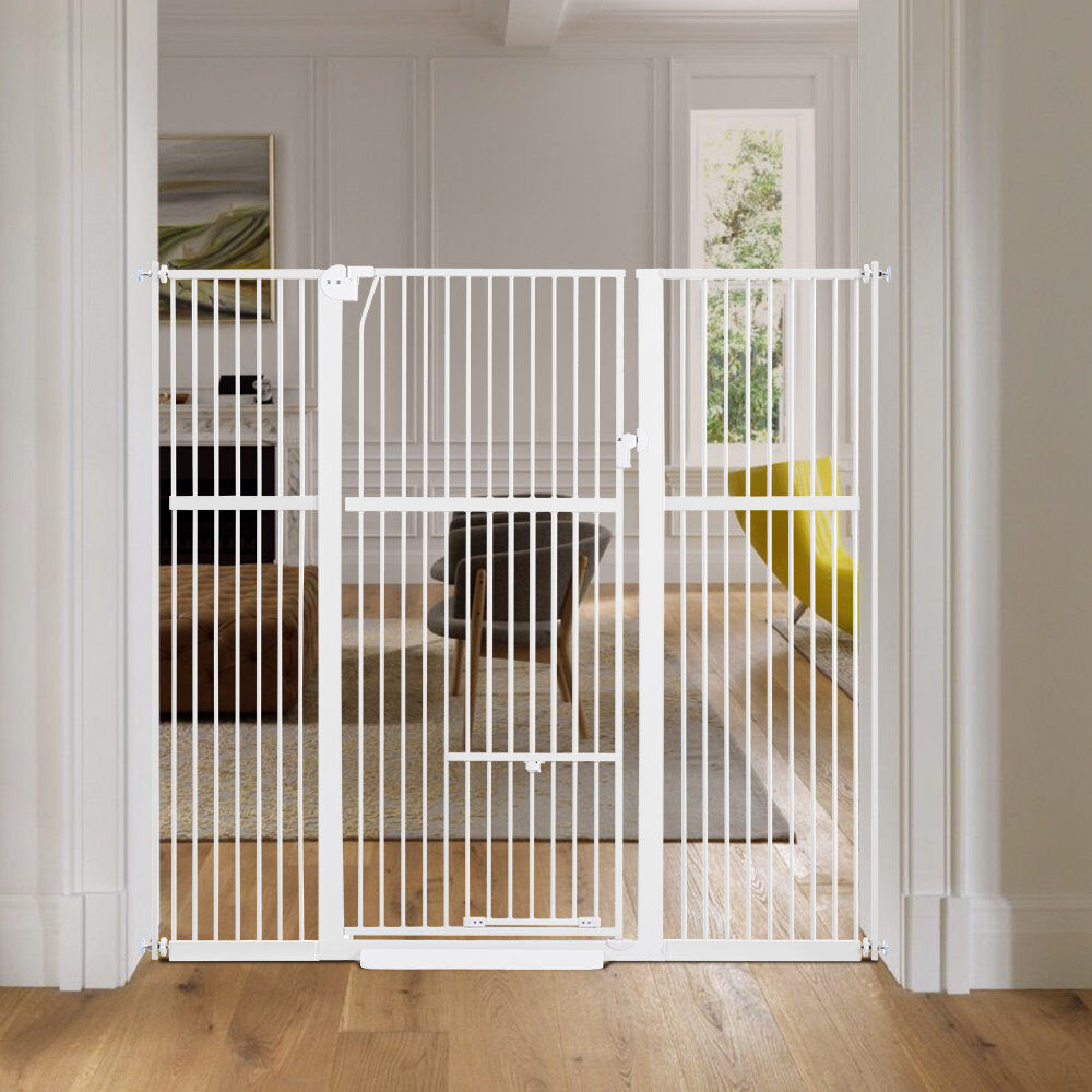 Blue Elephant 142cm Pressure-Fit Pet Gate with Cat Door, Fits 79-104cm Wide Openings White 95-105cm W