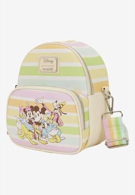 Women's Loungefly Disney Mickey & Friends Mini Backpack & Crossbody Bag Convertible Rainbow Stripes by Loungefly in White (Size ONE SIZE)