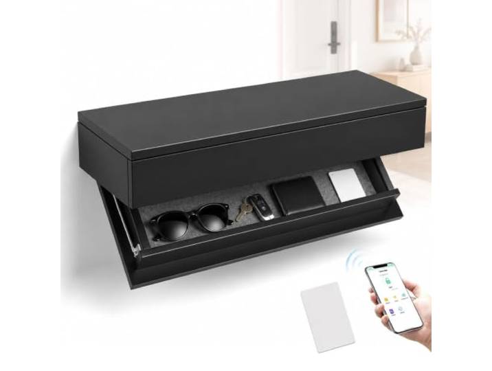 An der Wand montiertes, verstecktes Aufbewahrungsregal mit Geheimfach Schwimmendes Aufbewahrungsregal, App- oder Magnetkarten-Entriegelung, for die Organisation im Home-Office(Black)