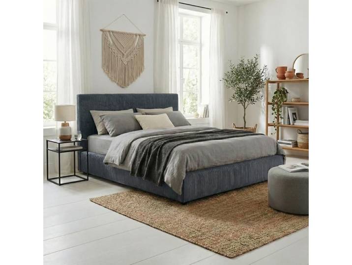 Lit coffre - SAMPUR - Versailles - 90x190 cm - Velours côtelé Bleu nuit - Coffre 900 L