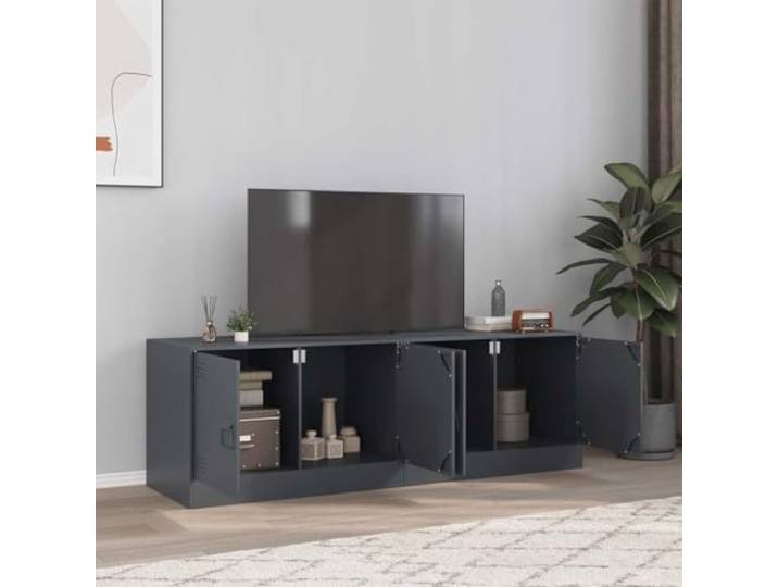 HEFZGDB TV-Schrank 2 Stück Anthrazit 67x39x44 cm Stahl Schrank für Fernseher mit Stauraum und Griffen, Robuster TV-Tisch aus Kaltgewalztem Stahl, Praktisches Möbelstück
