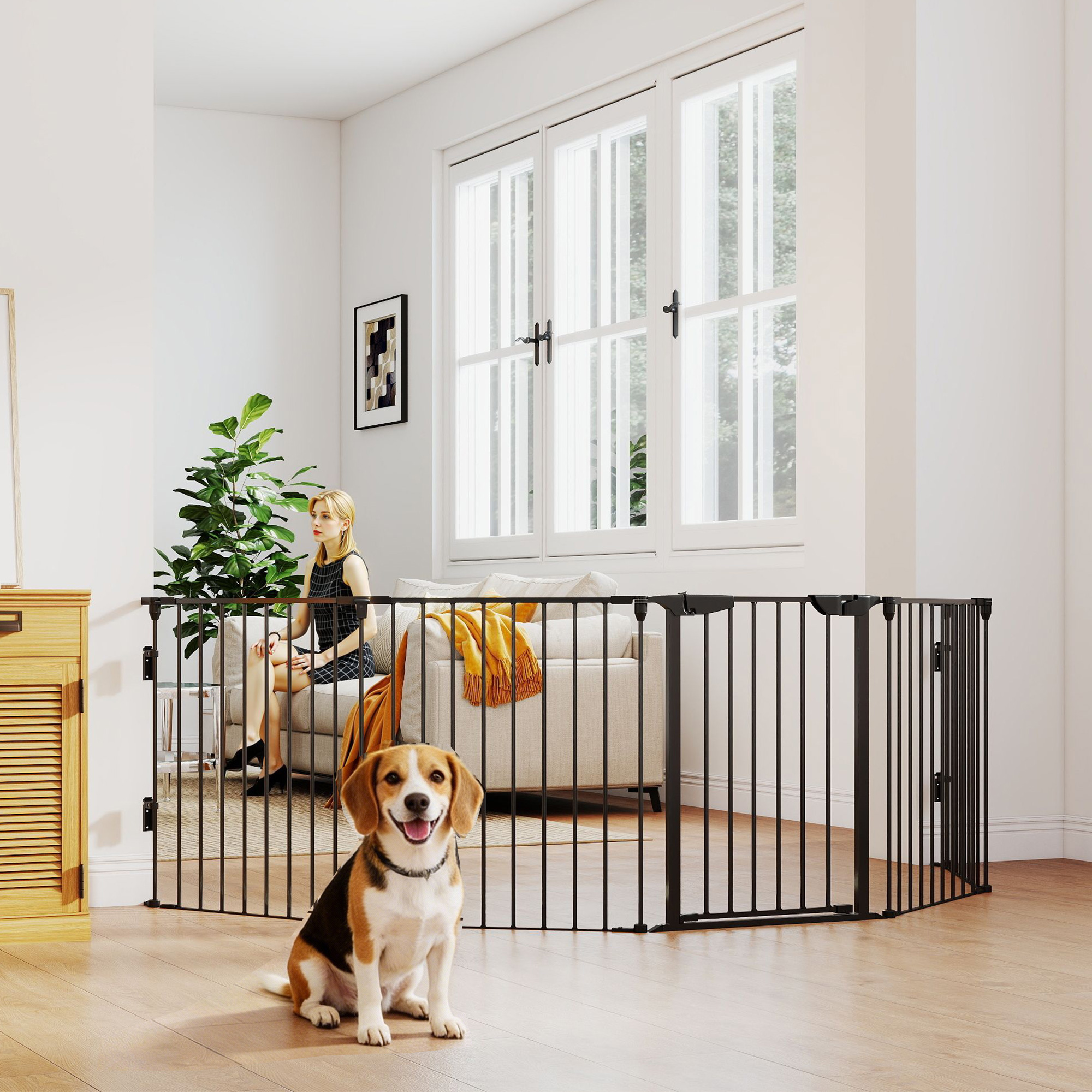 Pawhut Cancelletto per Cani Pieghevole in Metallo, 300x3x74.5cm, Nero Aosom