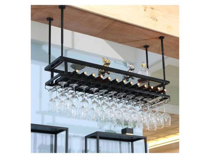 Weinflaschenhalter Hängendes Weinglashalter Aus Metall 60 80 100 120 150cm Weinglashalter Platzsparend, Weinregal Der Decke Weinflaschenregal, Einstellbar, Schwarz, Bronze