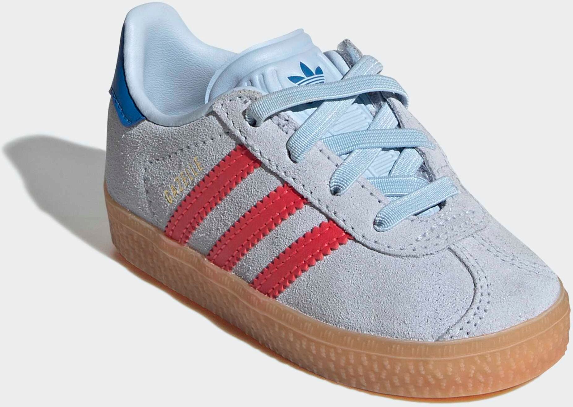 Sneaker ADIDAS ORIGINALS "GAZELLE COMFORT CLOSURE ELASTIC LACES KIDS", Kinder, Gr. 27, blau (crystal sky, semi lucid rot, blaubird), Leder, Synthetik, Schuhe Sneaker, für Kinder crystal sky, semi lucid rot, blaubird 27