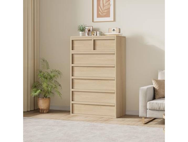 Komodenschrank für Schlafzimmer, 7 Schubladen Kommode aus Holz,75x40x119cm Moderner Beistelltisch aus Holz Aufbewahrungsschrank für Schlafzimmer, Wohnzimmer, Flur, Kinderzimmer,Natürlich