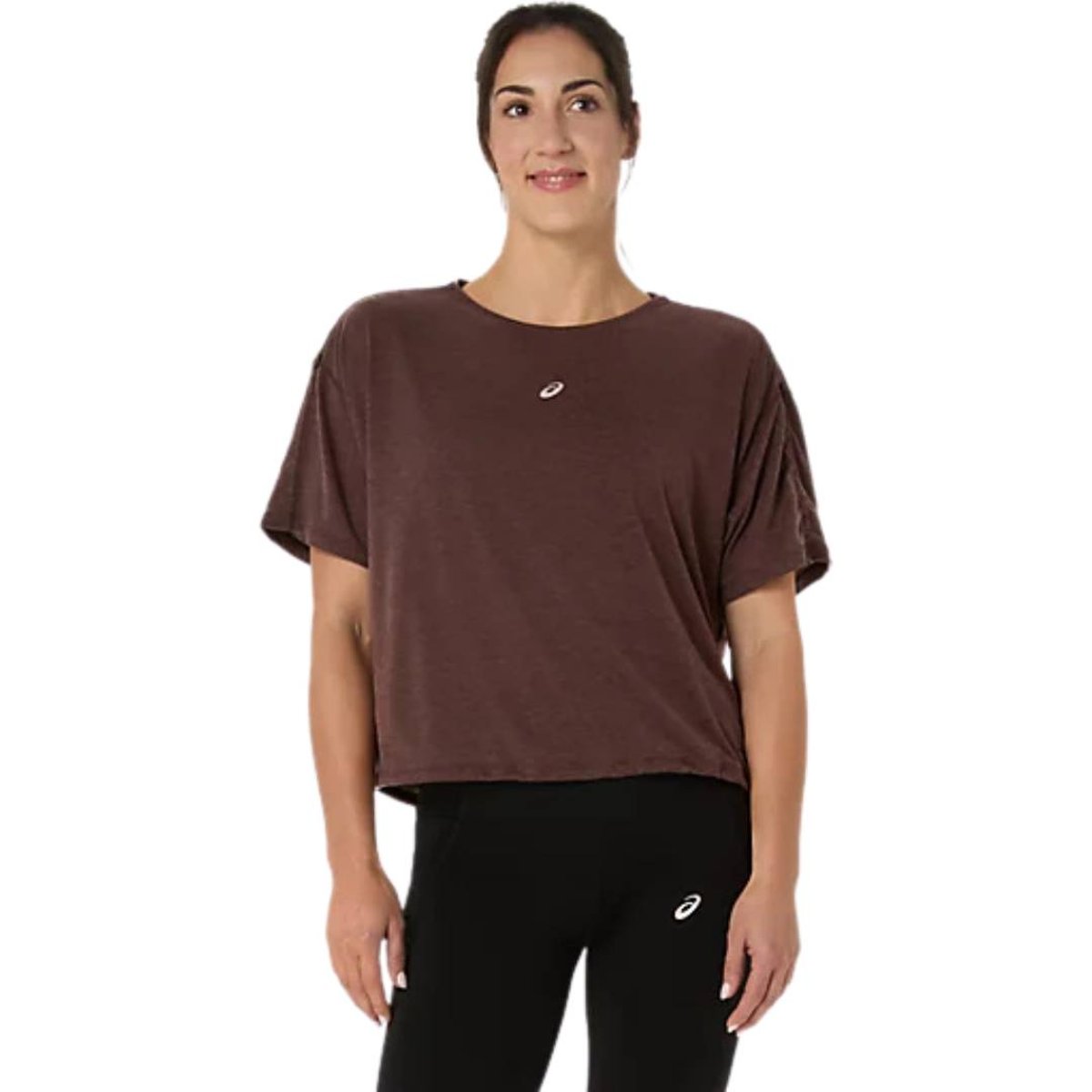 Camiseta Asics Nagino Run Adjustable SS Top Manga Curta Castanha Mulher, Tamanho M