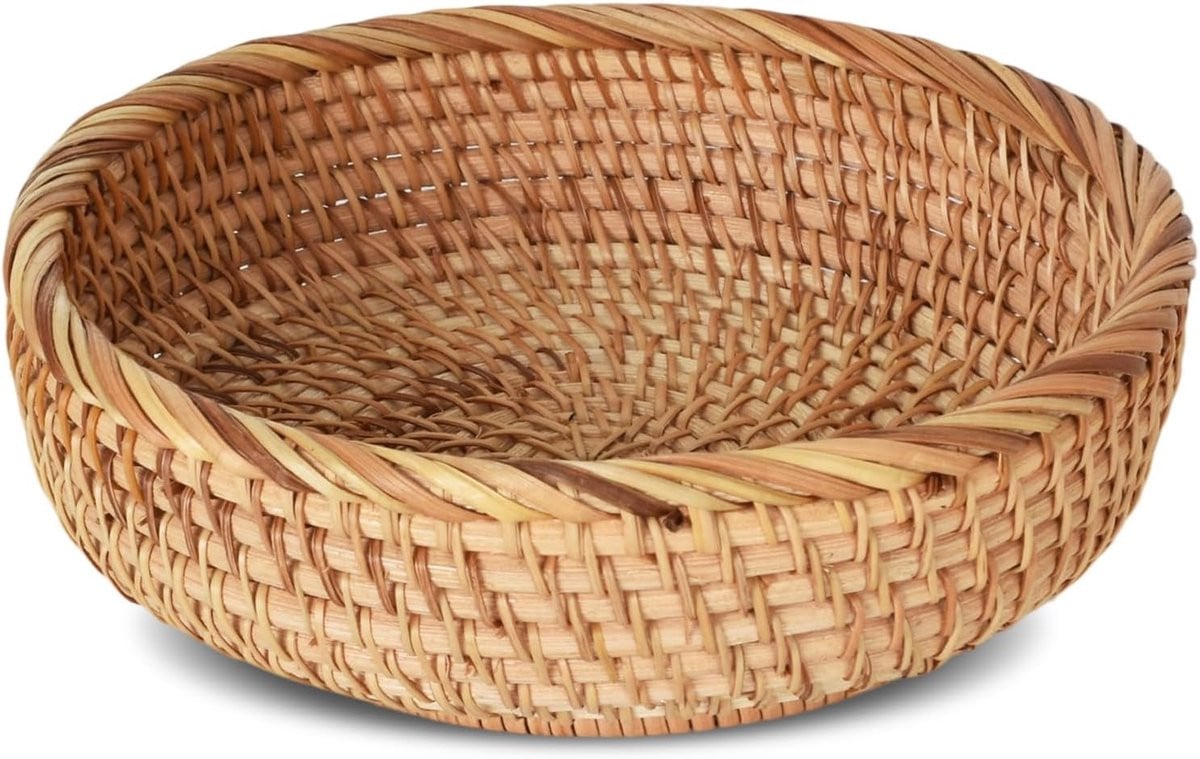 Ronde dienblad van rotan – Handgeweven fruitmand en decoratieve serveerschaal