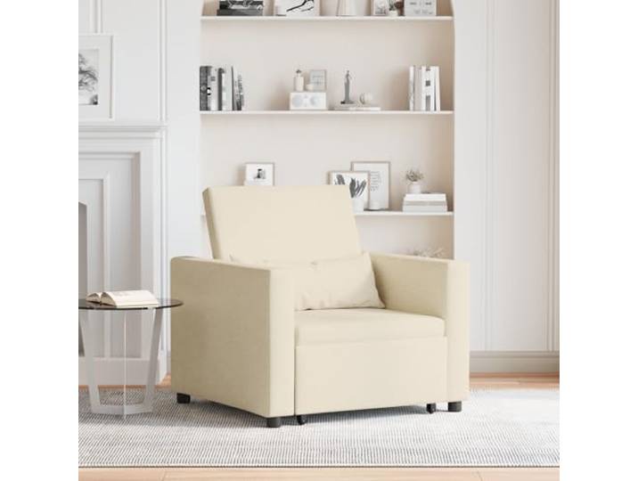 HEFZGDB 3-in-1 Einzelsofa-Bett konvertierbar Creme Stoff Sessel mit 4 Rädern, ergonomische Sitzgelegenheit mit praktischen Armlehnen für Wohnzimmer, modernes platzsparendes Design,